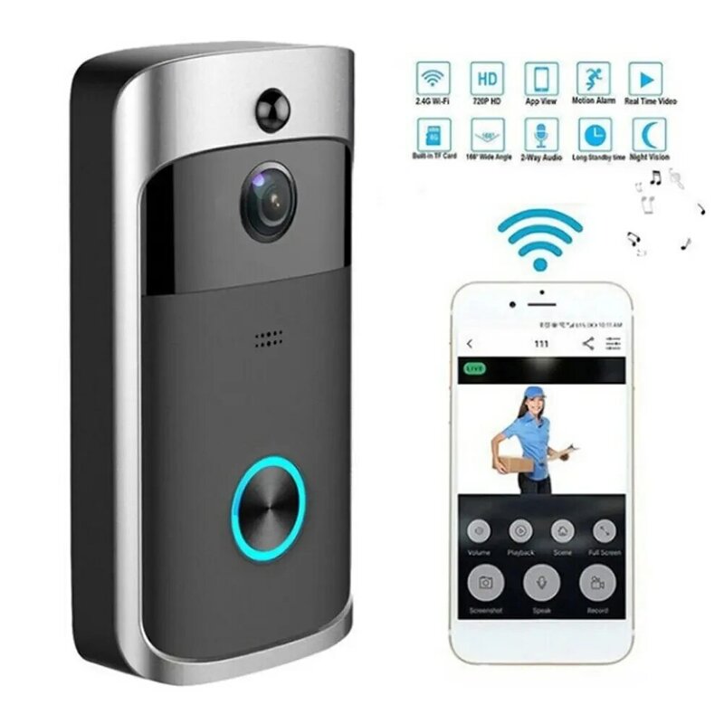 Bel pintu Video Wifi, kamera pintu pintar interkom telepon dengan deteksi gerak tahan air untuk keamanan rumah