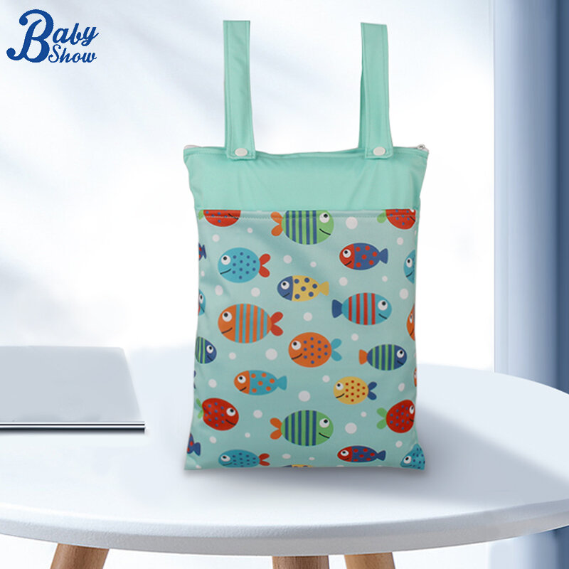 Babyshow-حقيبة الحفاضات الرطبة والجافة ، مقبض مزدوج ، حقيبة تعليق عربة أطفال ، مقاوم للماء ، قابل للغسل ، حقيبة ملابس قابلة لإعادة الاستخدام ، ملابس سباحة ، 25x35cm