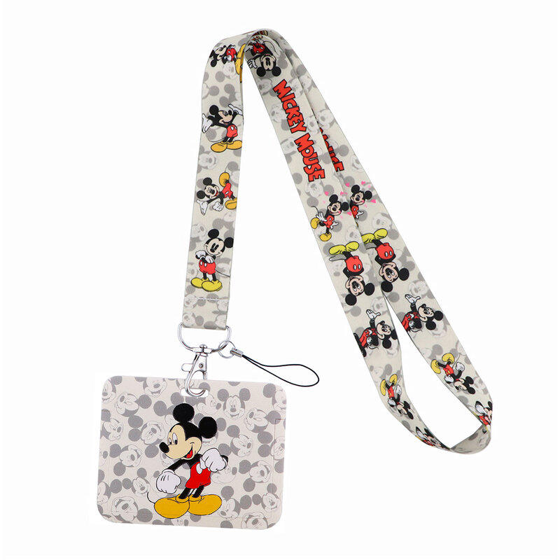 Sangle de cou dessin animé Mickey Mouse, porte-carte d'identité, porte-clés, sangle de téléphone portable, ruban en sangle, collier cadeaux