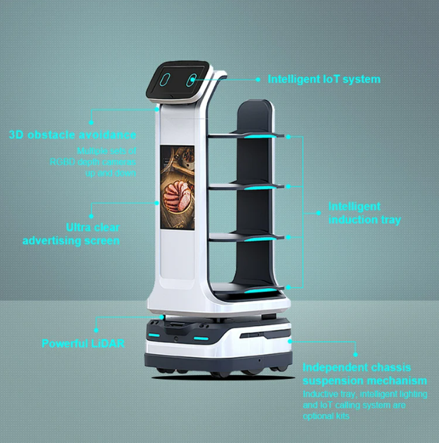 Robot pelayan pengiriman makanan komersial keluaran baru 202 untuk robot intelijen layanan Restoran