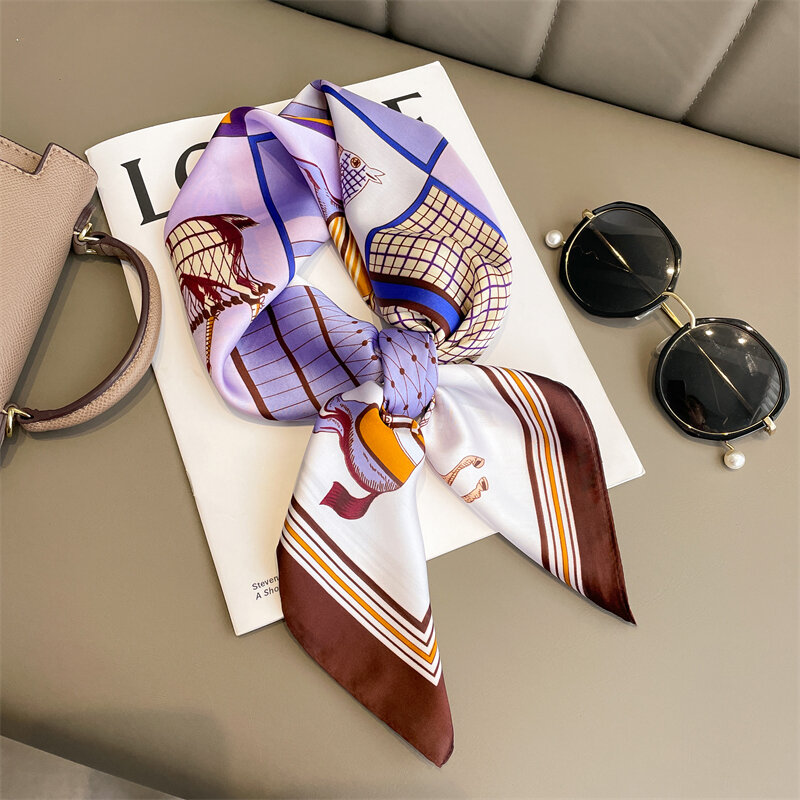 Luxury Print Silk Square Scarf Women Spring Neck Tie Shawl Wraps Female 70cm Hair Hand Wrist Headkercheif Hijab Bandana 2022