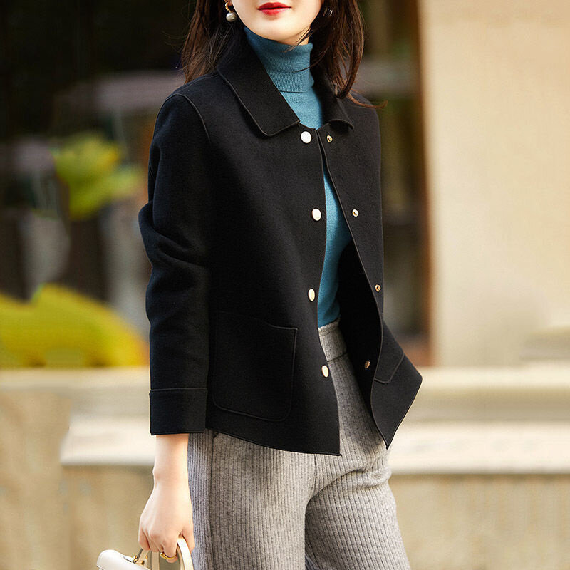 Simple  Light Luxury Woolen Short Coat Women's 2023 Spring  Autumn New Temperament Fashion Loose All-Match Woolen Top