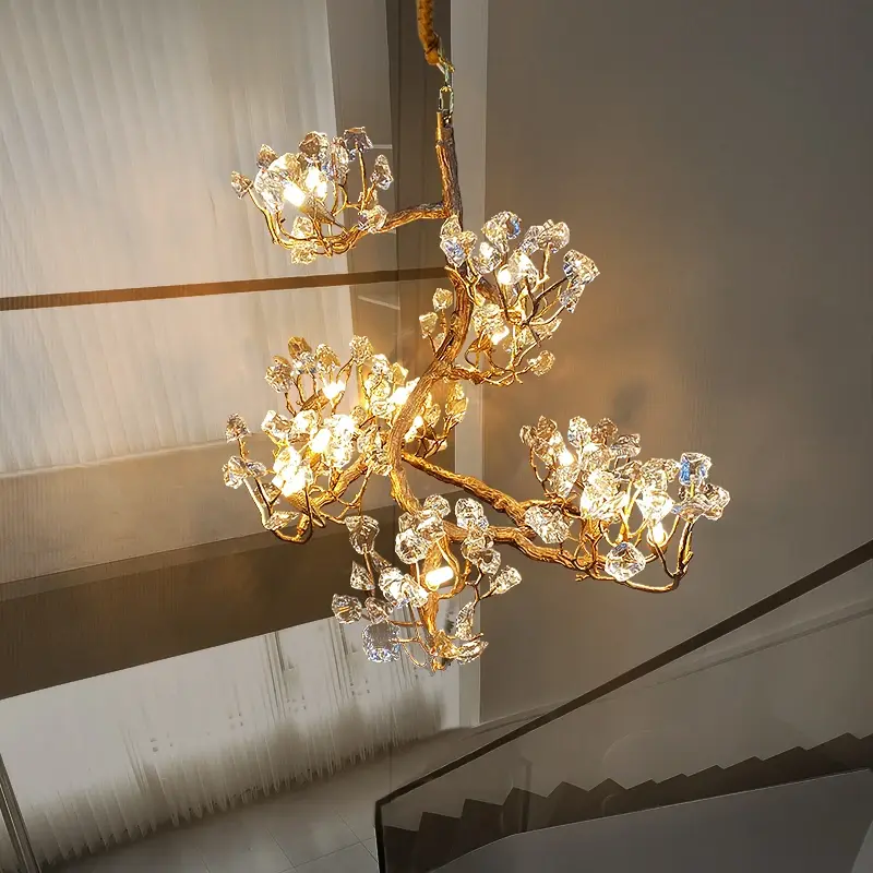 Postmodern living room chandelier villa crystal dining room lamp copper study tea room bar table flower chandelier