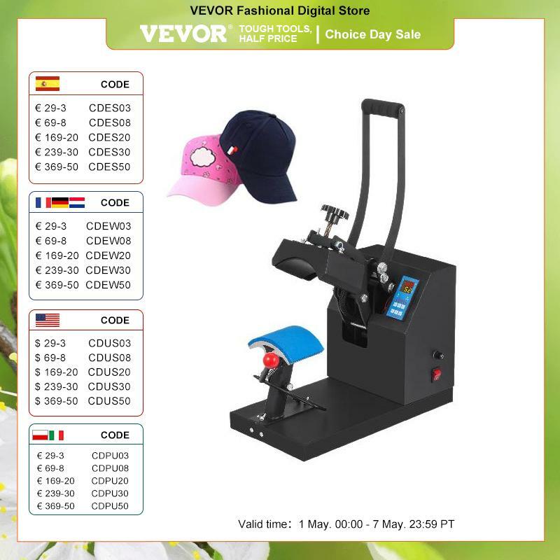 VEVOR Термопресс для шляпы с крышкой 5,5x3,5 дюйма, машина для сублимационной штамповки с передачей тепла, цифровой дисплей, раскладушка для рекламы своими руками