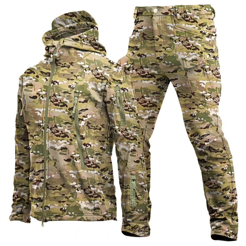 5XL ชุดยุทธวิธีทหารสำหรับผู้ชายกันลมกันน้ำแจ็คเก็ตฝึกพิเศษเสื้อขนแกะอบอุ่นชุดทหารสำหรับฤดูหนาว