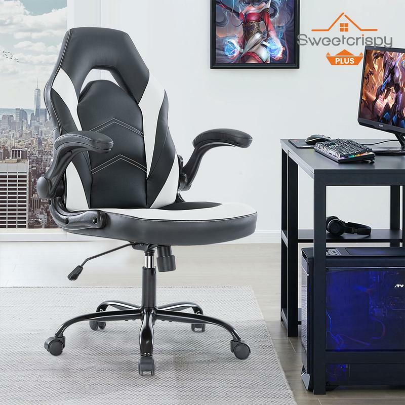 Silla ergonómica para juegos, sillón de oficina con respaldo alto y reposabrazos abatible, de cuero PU, ajustable