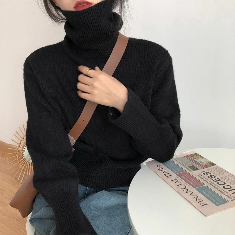 2023 Women's Autumn Winter New Korean Turtleneck Sweater Tops Female Loose Solid Color Jumpers Ladies Long Sleeve Knit Tops E423