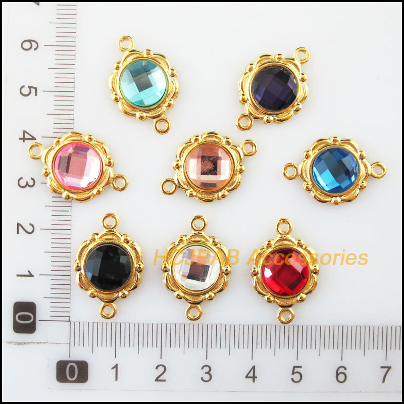 16Pcs Gold Farbe Blume Retro Runde Mixed Kristall Charms Anschlüsse 15x23mm