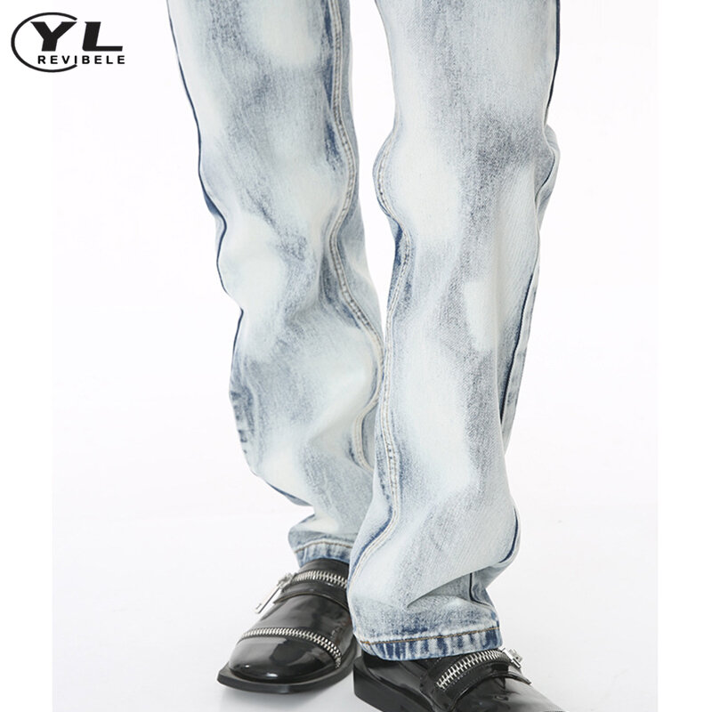 Джинсы мужские прямые в стиле хип-хоп, готические ковбойские брюки в стиле ретро с завязкой, модные брюки из денима с широкими штанинами в стиле Харадзюку, корейский стиль