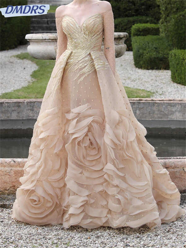 Charming Off-The-Shoulder Prom Dress 2024 Luxurious Long-Sleeved Evening Dresses Classic Floor-Length Gowns Vestidos De Novia