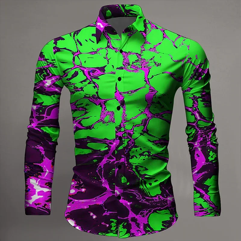 Camisa havaiana de manga comprida masculina, padrão luxuoso, camisa casual de negócios, top impresso em 3D com nota masculina, novo, 2024