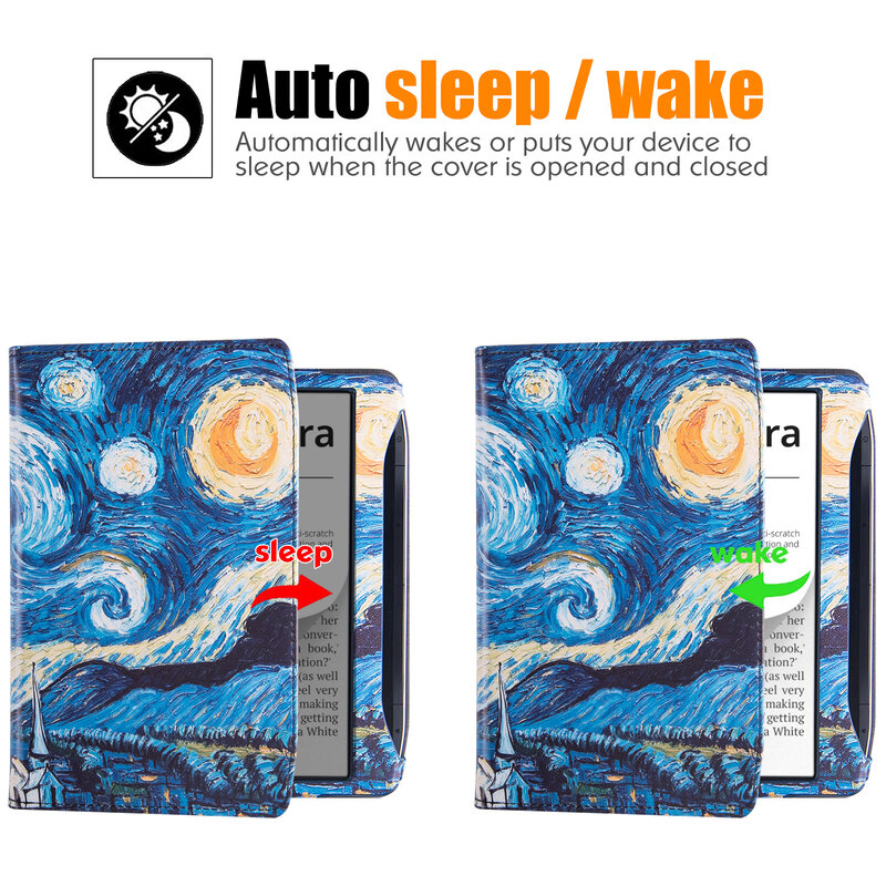 Capa Pocketbook Era (versão 2022, modelo PB700) - capa protetora de couro PU com suporte dobrável/alça de mão e despertador automático para dormir