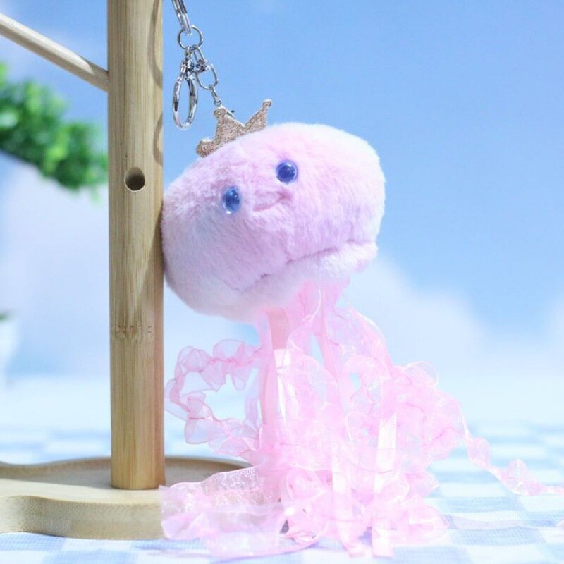 LLavero de medusas de felpa para niñas, lindo animal marino, Medusa, pulpo, muñeca, decoración de bolso, colgante, llavero para bolsos