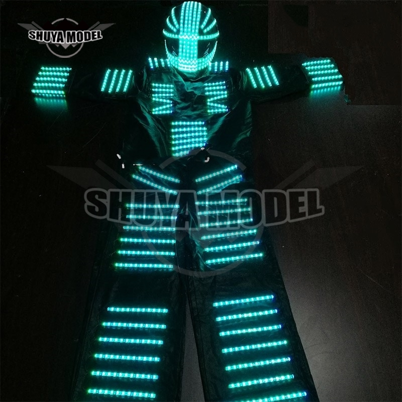 Aktive Nachfrage führte leuchtende Lichter Kleidung Neon Glow Roboter Kostüm DJ Stelze Walker Tanz kostüme
