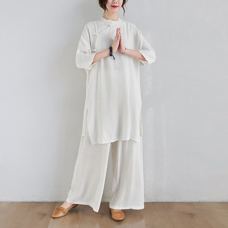 Chinesischer Stil Anzug Tee Künstler Kleidung weiblicher Anzug Baumwolle Leinen Buddha Kleidung Sommer traditionelle chinesische Kleidung für Frauen