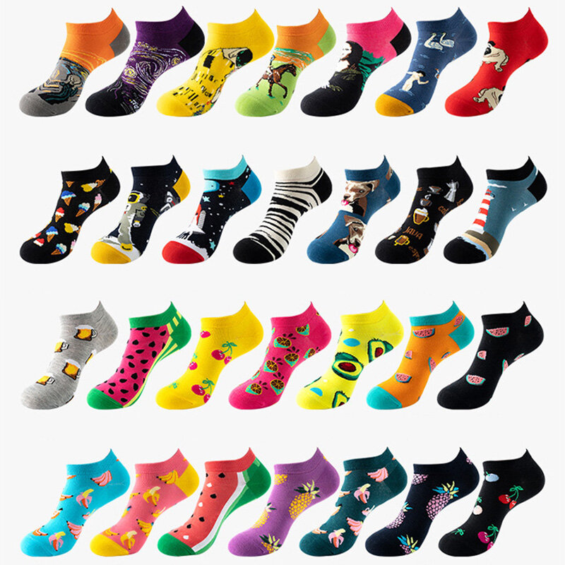 Модные Красочные короткие носки 40 стилей, мужские хлопковые новые, искусственная еда, авокадо, повседневные смешные носки до лодыжки