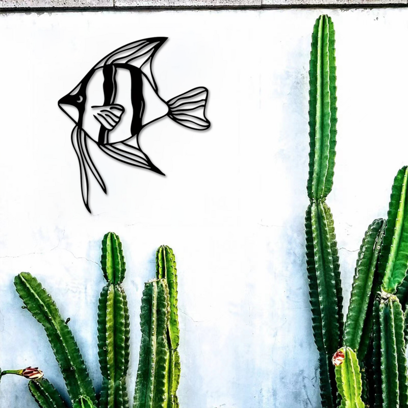 Art mural nautique de poisson en métal, décor à la maison d'école de poisson, ornement de mur, décor à la maison intérieur unique, au-dessus du lit