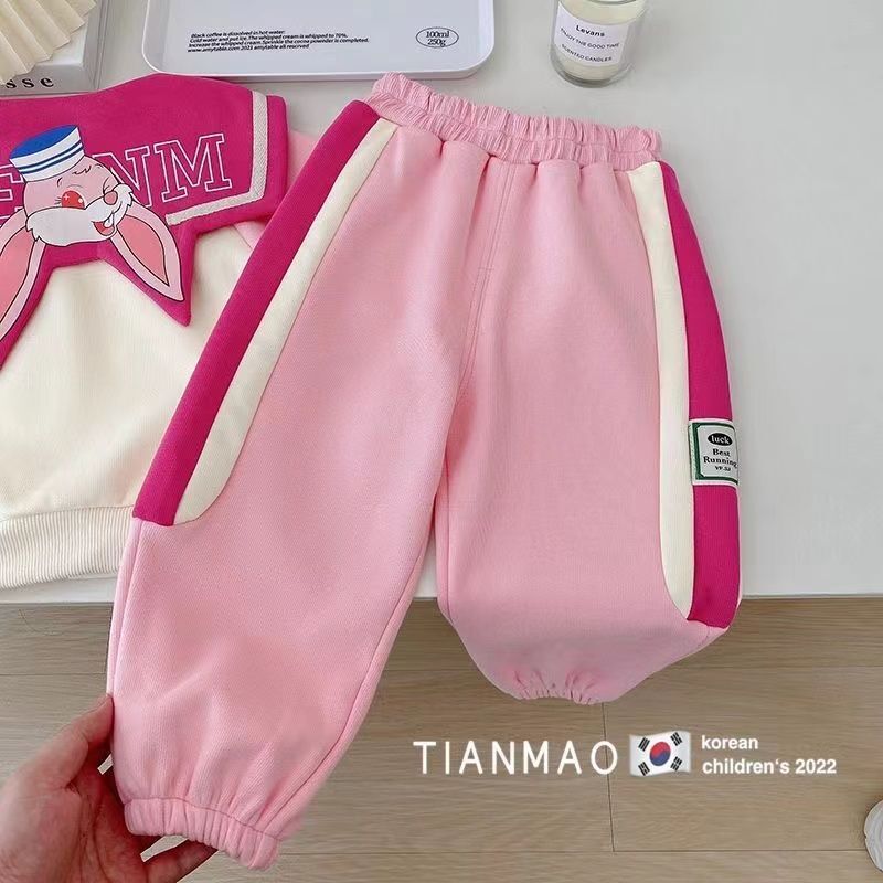 Camisola e calça polo de manga comprida infantil, conjunto de desenhos animados casual coreano, produtos para meninas para primavera e outono, novo, 2 peças