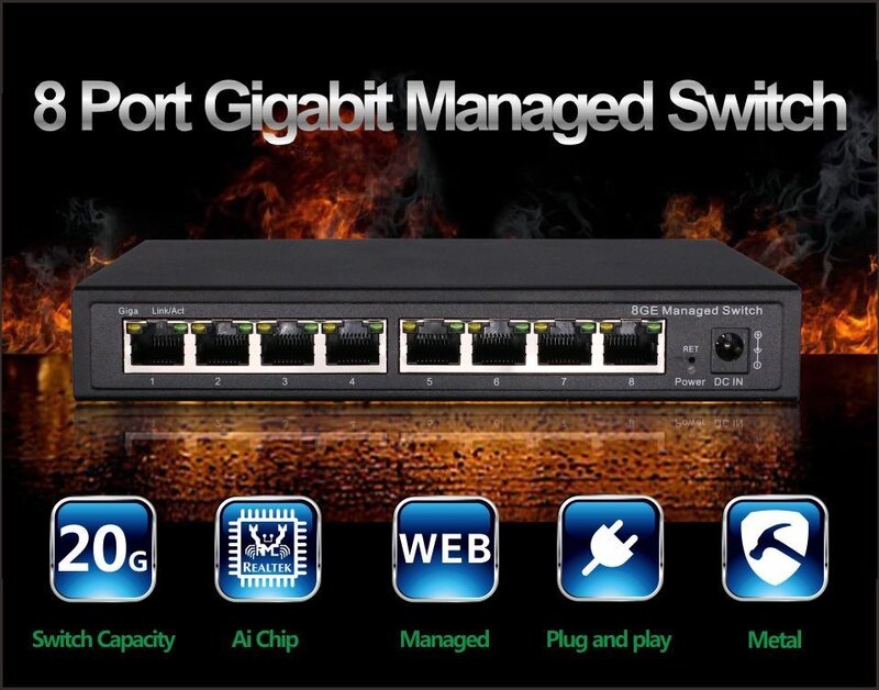 8 Port Gigabit Dikelola Beralih Dikelola Ethernet Switch dengan 8 Port 10/100/1000M VLAN