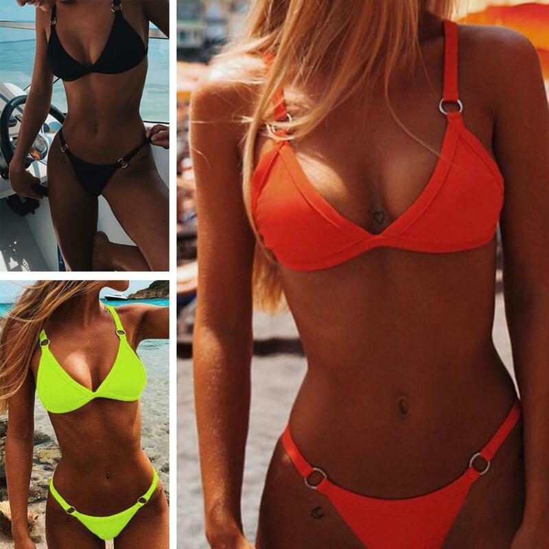 1 Set Swimming Suits Great Bikini Tops Panties Solid Swimsuit Attractive Bikini Classical Side Tie Thong Bandage Style Swimsuit
