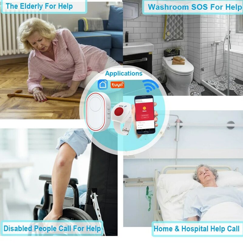 Topvico Tuya Emergency Panic Button WIFI for Elderly Alarm SOS Bracelet Wireless Caregiver Pager Watch Call Senior Fall Alert