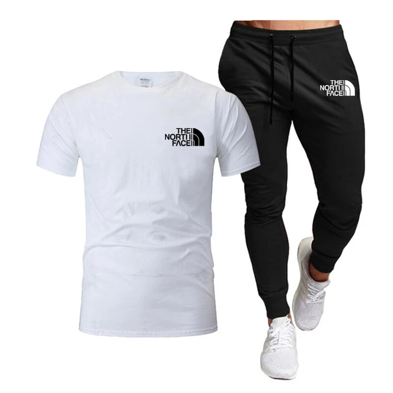 Conjuntos de streetwear de duas peças masculino, tops de manga curta, moletom longo, moda verão, 2024