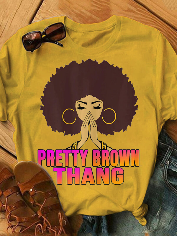 XXS-6XL 플러스 사이즈 라운드넥 반팔 티셔츠 여성용, 레트로 아프리카 소녀 프린트, 편안한 상의, 여름 유행