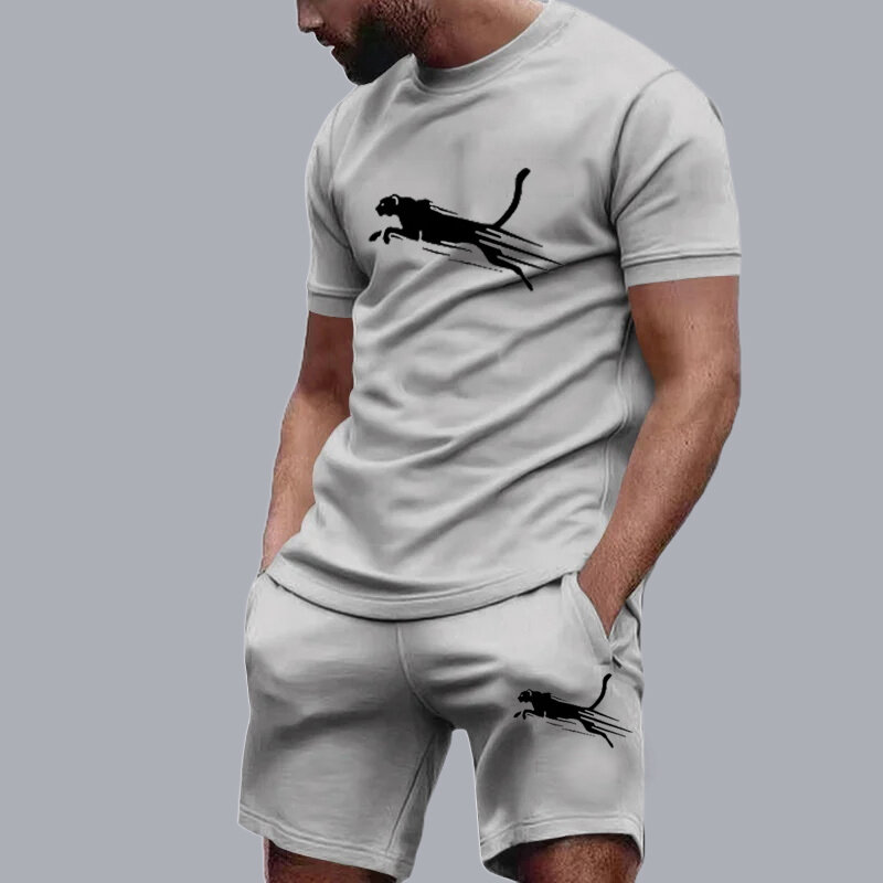 summer Hot selling T-shirt+shorts 2-piece set for men's casual fitness jogging sportswear, hip-hop breathable short sleeved set