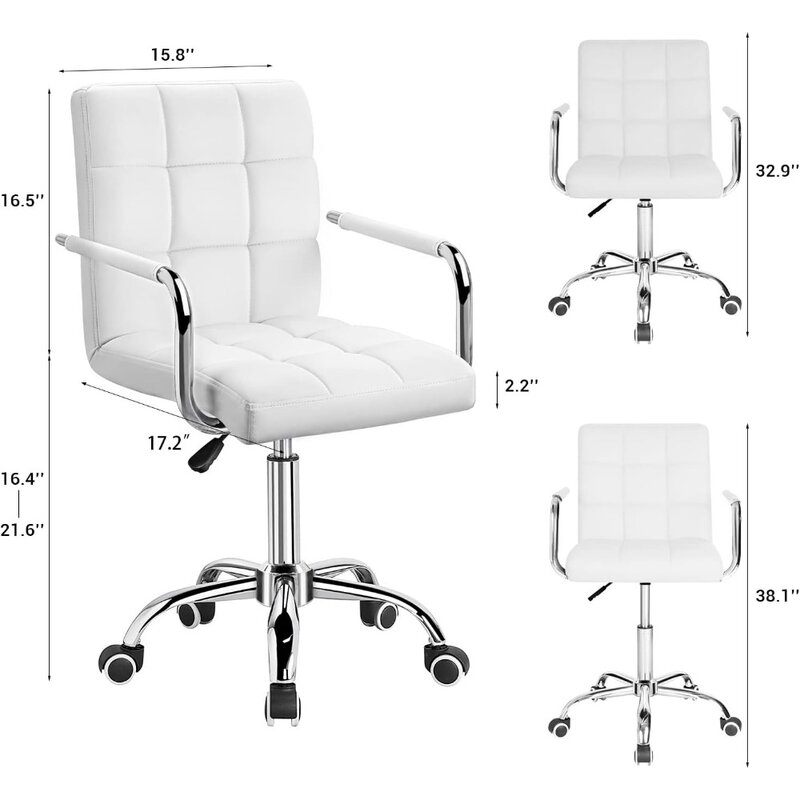 Mid-Back Office Task Chair Ribbed PU Leather Executive Modern Adjustable Home Desk Retro Comfortable Work Chair 360 Degre