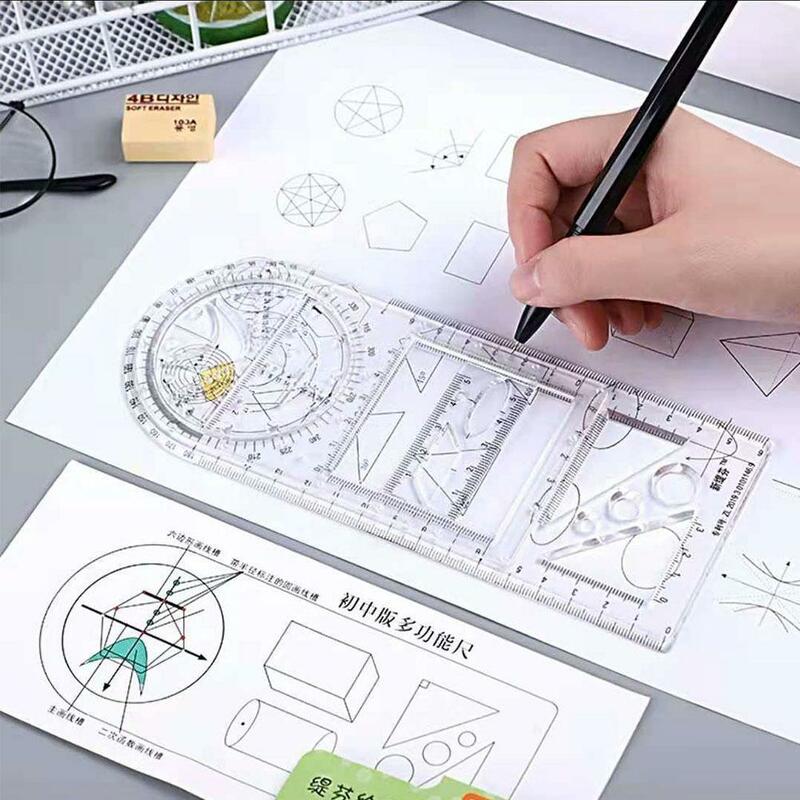Multifunctional Geometric Ruler Geometric Drawing Template Measuring Tool For School Office Supplies Drawing Rulers Student U9L2
