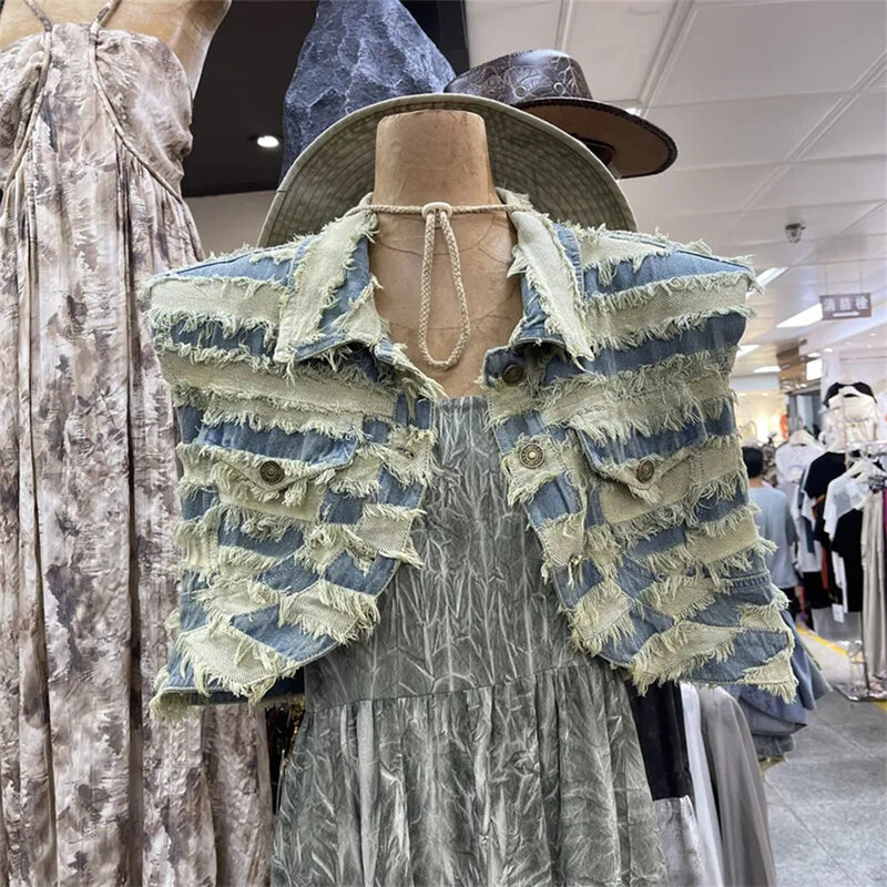 Casual Quality Short Denim Vest Women's Summer Tassel Sleeveless Waistcoat Female Fashion Irregular Jeans Coat Trend Tank Tops