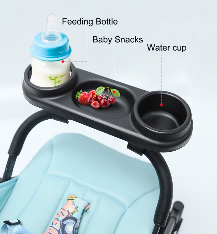 Accoudoir de poussette noir/gris pour bébé, plaque de support de repas, porte-gobelet, accessoires de sécurité pour les soins de voyage