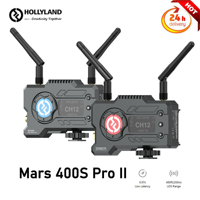 Sistema di trasmissione Video Wireless Hollyland Mars 400S Pro II SDI/HDMI, gamma di trasmissione 450ft (150m), bassa latenza 0.07S