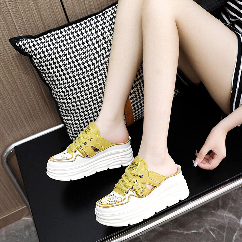 2024 Summer New Women Wedge Slippers Fashion Platform Shoes Woman Sexy Mules Shoes Lace Up Vulcanized Sports Shoes