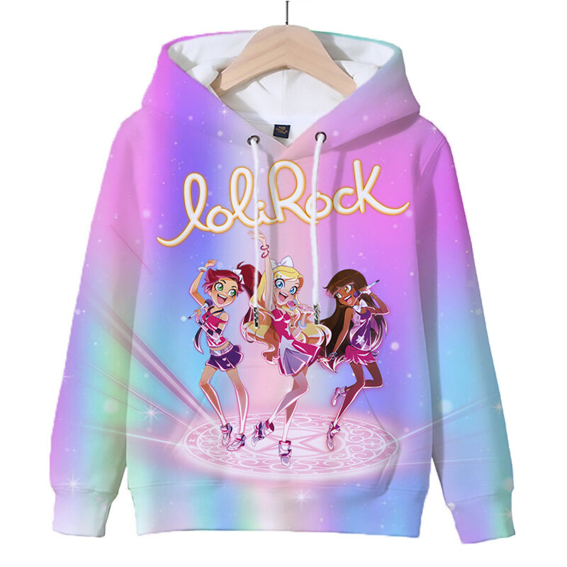 LoliRock-Sudadera con capucha para niños y niñas, ropa de calle informal con dibujos animados de Anime