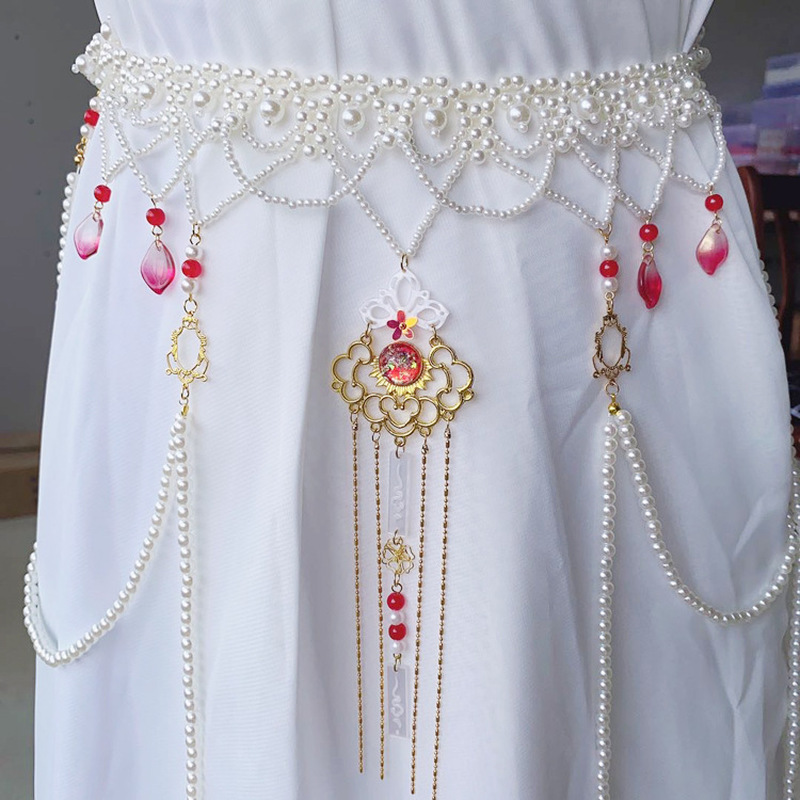1Pc Deepeel 70cm kobiety Hanfu talia łańcuch starożytny styl długi Tassel Pearl Cummerbunds gorset pas Plus rozmiar modne paski