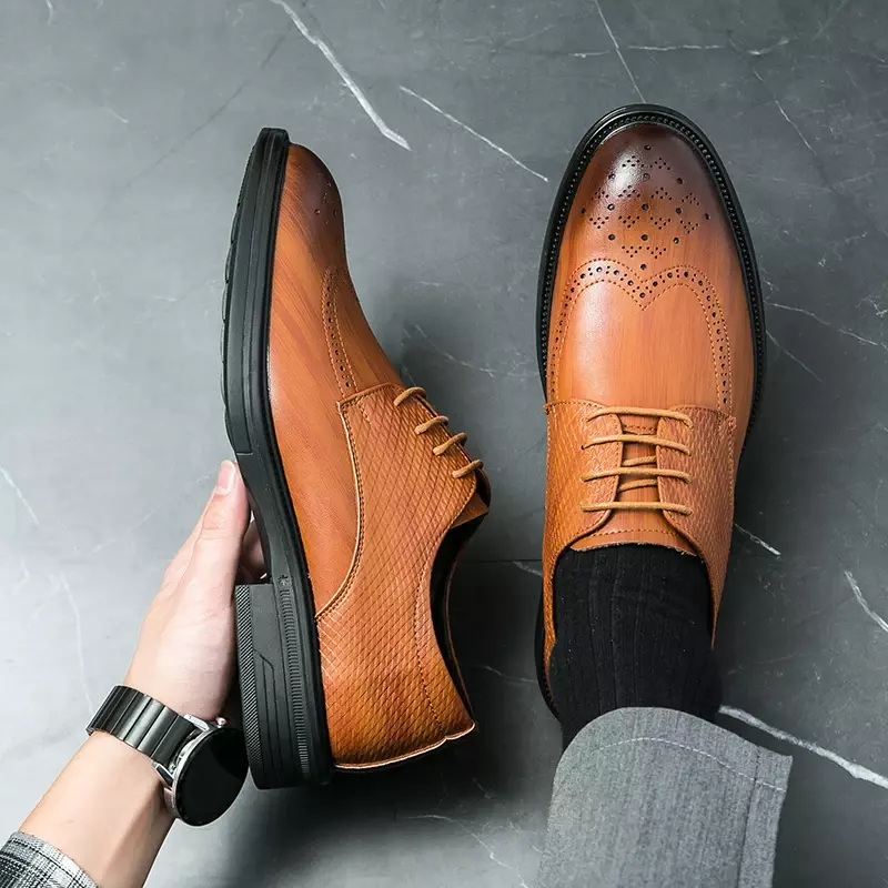 Chaussures en cuir de style britannique pour hommes, Parker rond, chaussures d'affaires basses, chaussures provoqué, haute qualité, nouveau, 2023