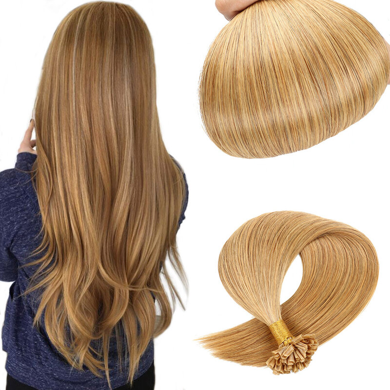 Straight U Tip Hair Extensions Human Hair #27 Honey Blonde Remy Hair U Tip Human Hair Extensions 100 Strands/Pack Nail Hair