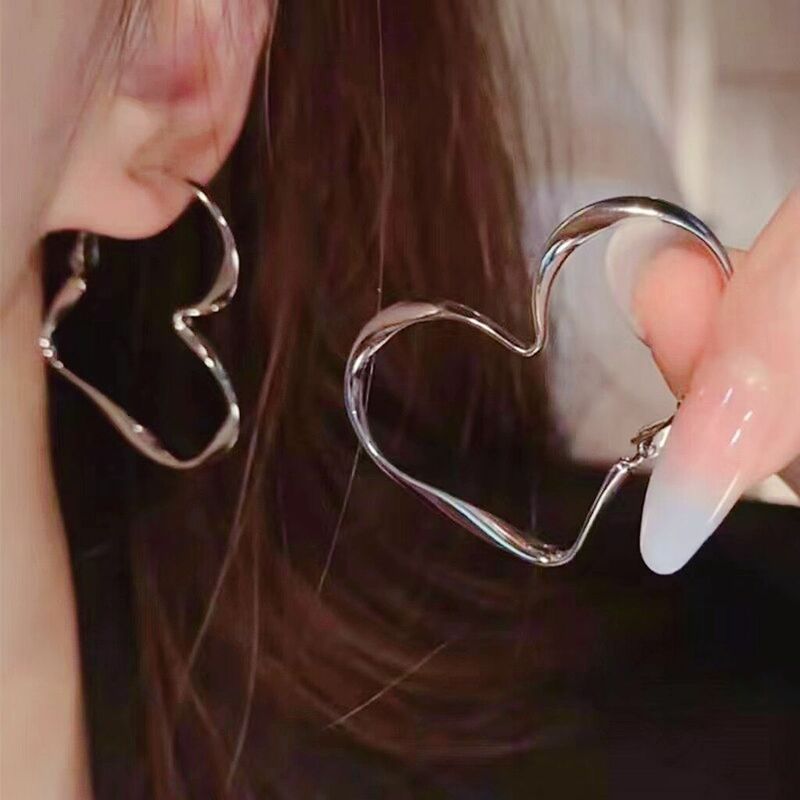 Женские серьги-кольца с большим сердцем, в Корейском стиле