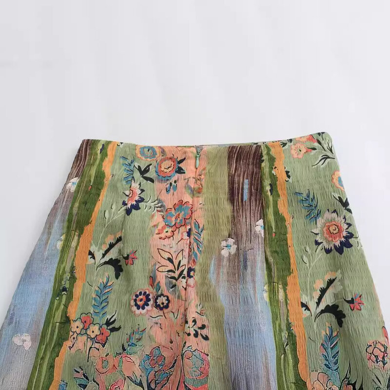 Gaun pantai motif bunga halo celup gaya Retro rok panjang untuk wanita 2024 Musim Panas motif bunga aroma minyak
