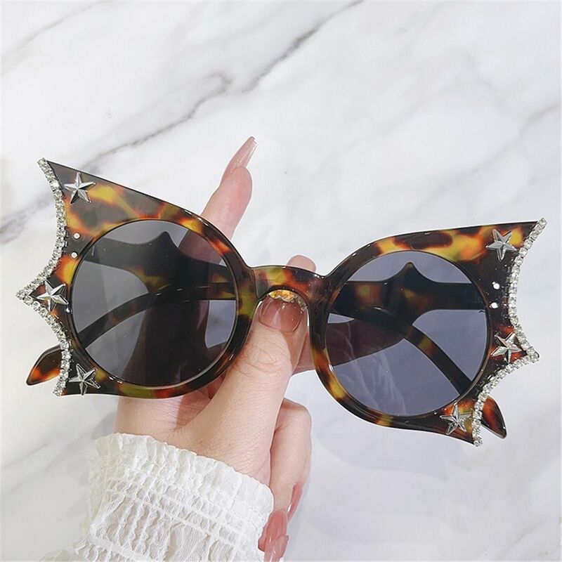 Lunettes de soleil papillon en forme de chauve-souris, décor d'étoiles en diamant, lunettes de cosplay d'Halloween drôles, nuances de lunettes, lunettes UV400