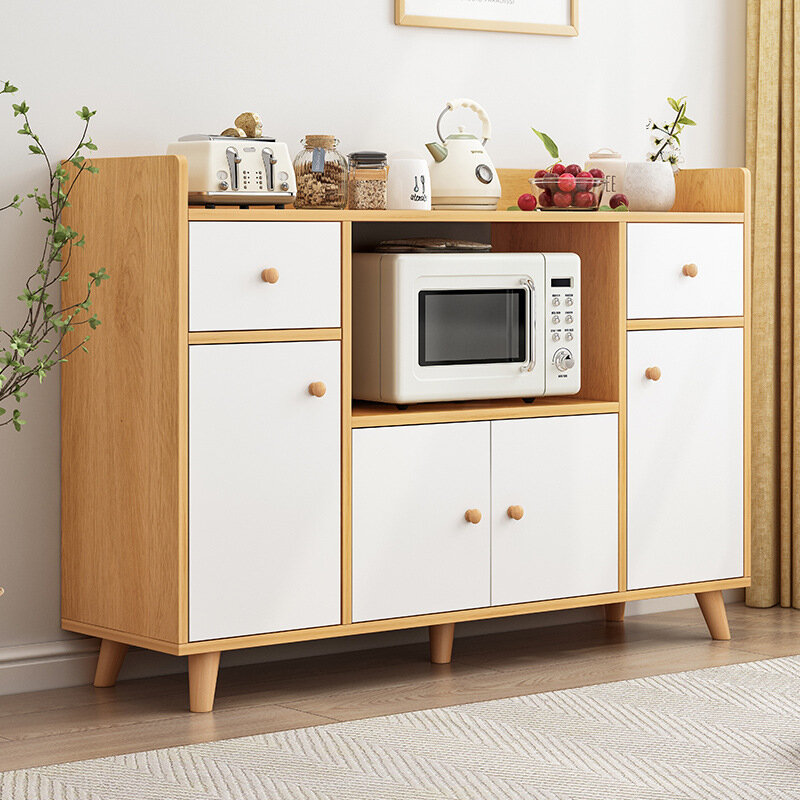 Kabinet ruang tamu desain minimalis dengan penyimpanan terpasang di dinding, Kabinet makan serbaguna dengan Kabinet Oven Microwave