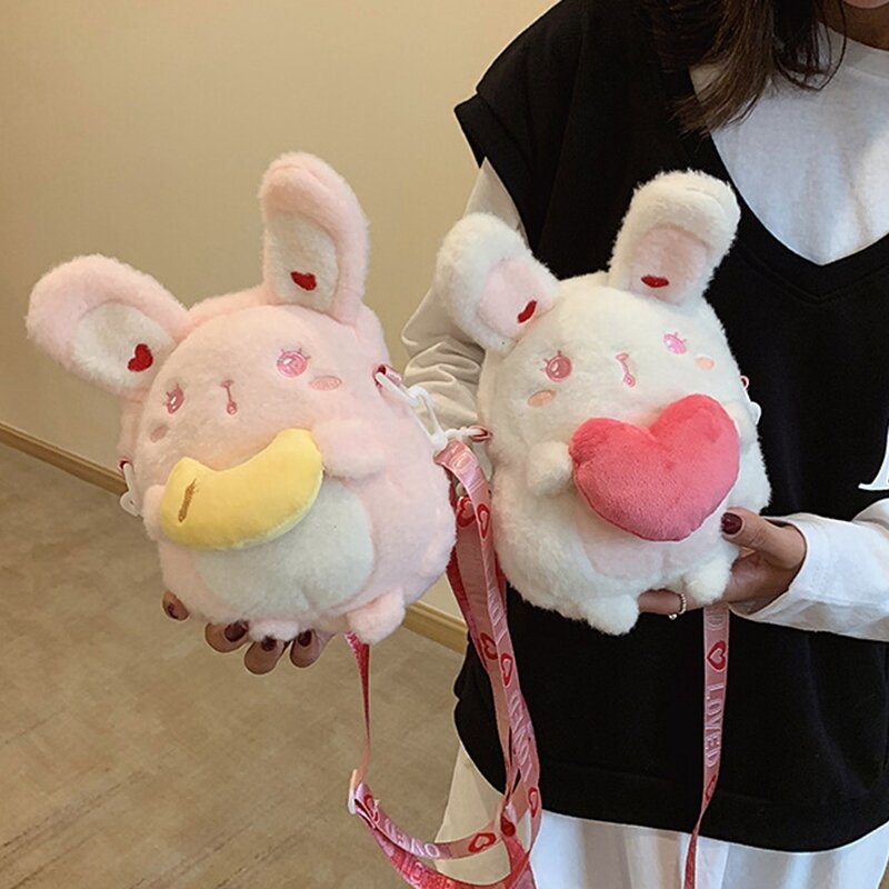 Bolso de mensajero de conejo de dibujos animados para niña, bolso de almacenamiento, bolso de hombro, bolso de corazón para niña, nuevo