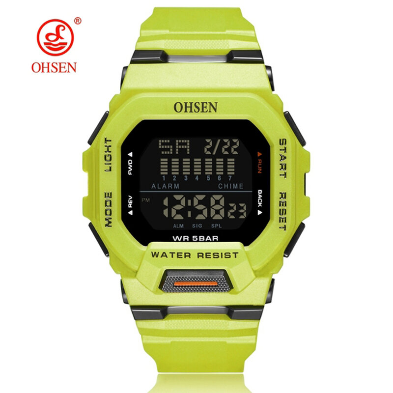 Ohsen นาฬิกาดิจิตอลผู้ชายกันน้ำชายนาฬิกากีฬาสีเขียวนาฬิกาข้อมือผู้หญิง reloj masculino 2024ใหม่