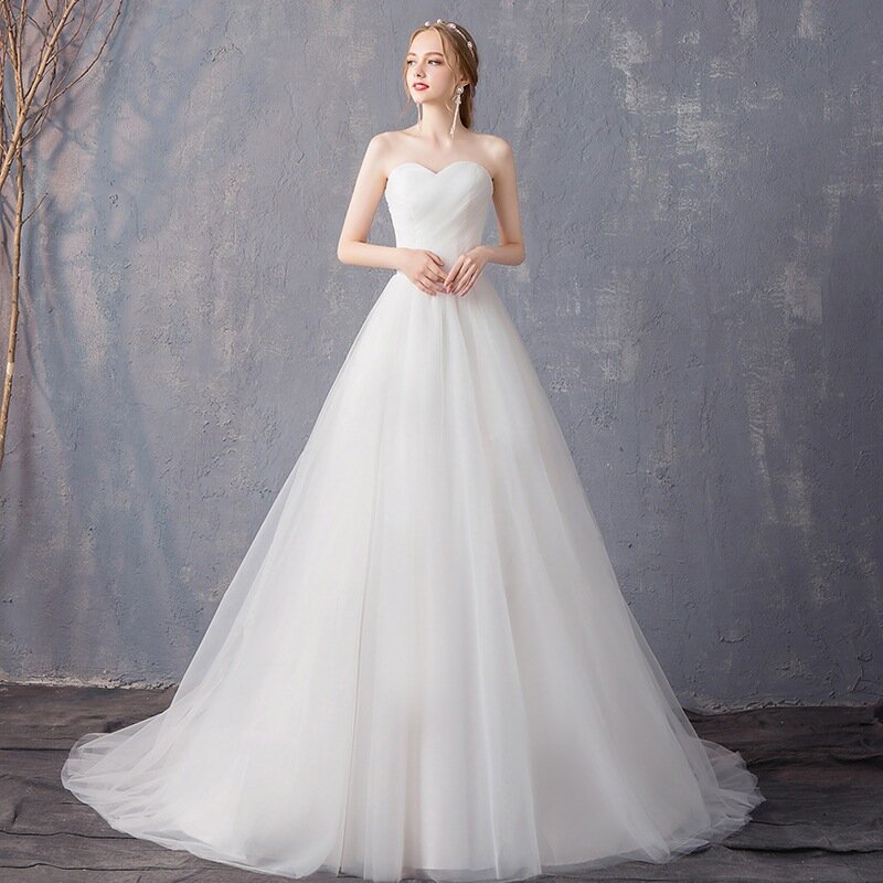 MK1466-Simple Strapless Wedding Dress with Train