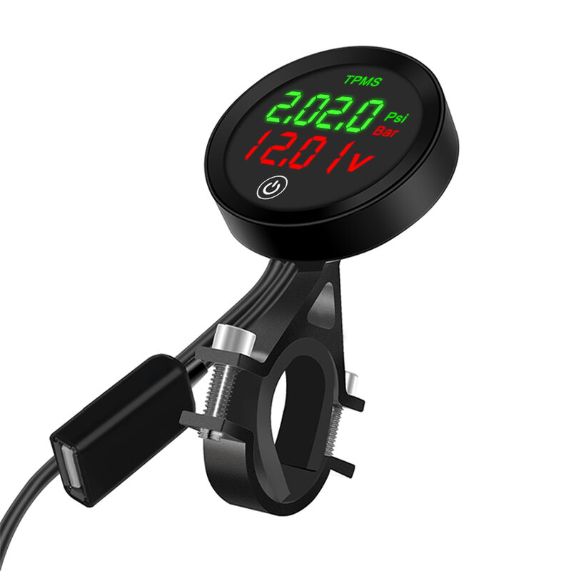 نظام مراقبة ضغط الإطارات اللاسلكي للدراجات النارية ، مقياس إطارات الدراجات النارية ، مجموعة مستشعر الإنذار ، شحن USB للهواتف المحمولة