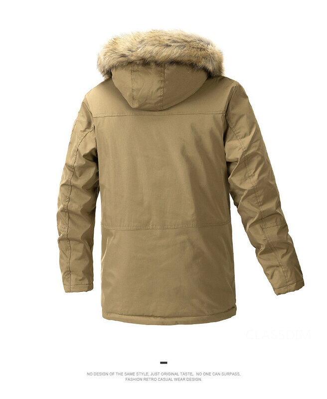 Jaket panjang berkudung untuk pria, jaket mantel musim dingin dengan beberapa kantong hangat kualitas parka luar ruangan kasual 4XL untuk pria