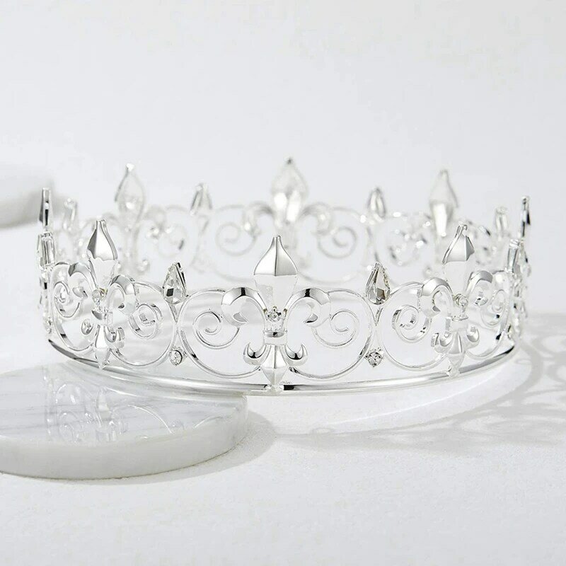 2X Royal King Crown For Men - Metal Prince Crowns And Tiaras,Full Round Birthday Party Hats,Medieval Accessories(Silver)
