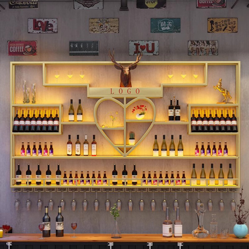 Lemari kabinet Bar logam Eropa, bingkai Besi restoran Nordik rak anggur kisi minimalis Armario Para Vinos Hotel Furniture