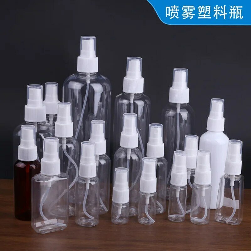Botella de plástico PET con pulverizador y botellas cosméticas, contenedor vacío, atomizador, Alcohol, 10ml, 30ml ,50ml, 100ml, 200m